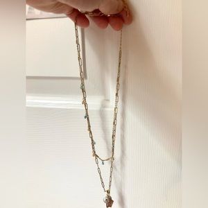 Gorgeous gold tones paper clip double chain necklace!